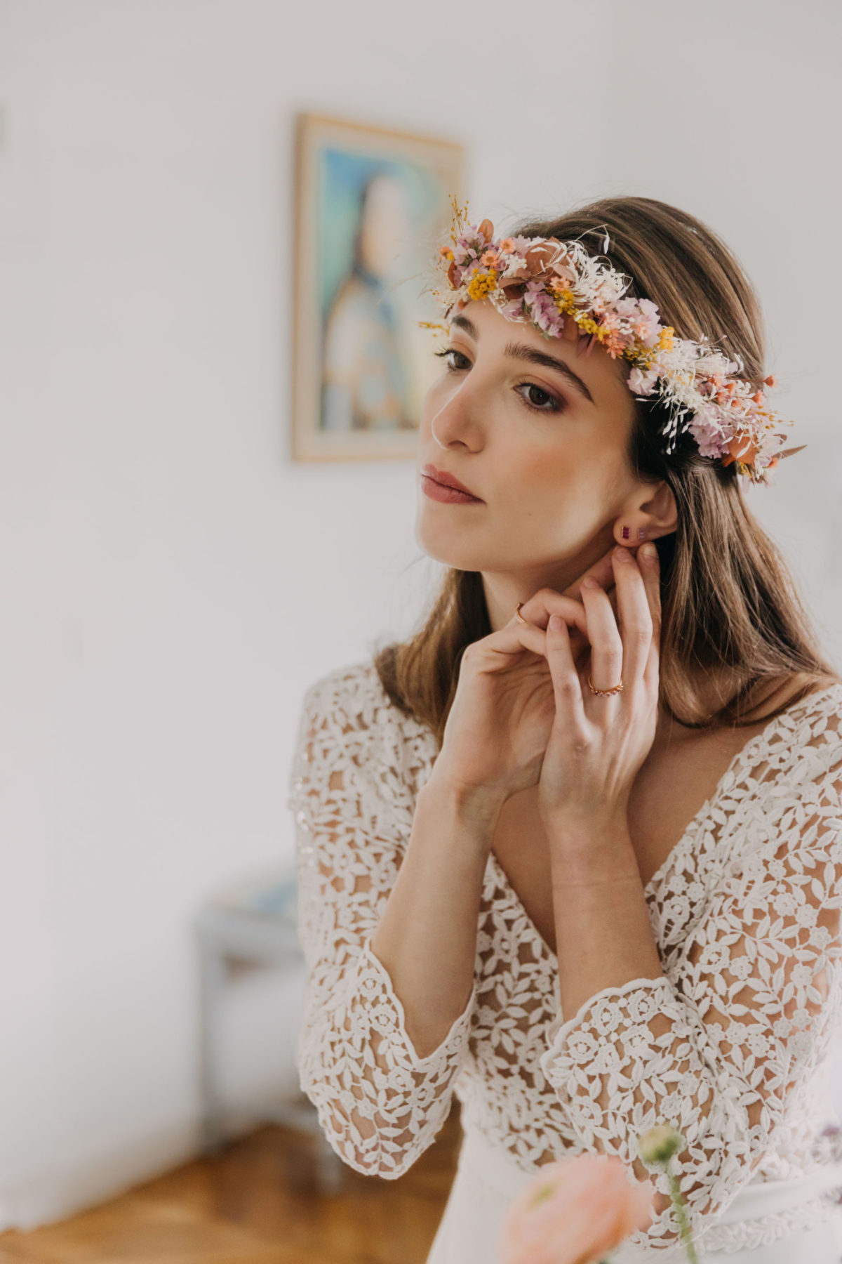 Couronne de fleurs séchées pour cheveux